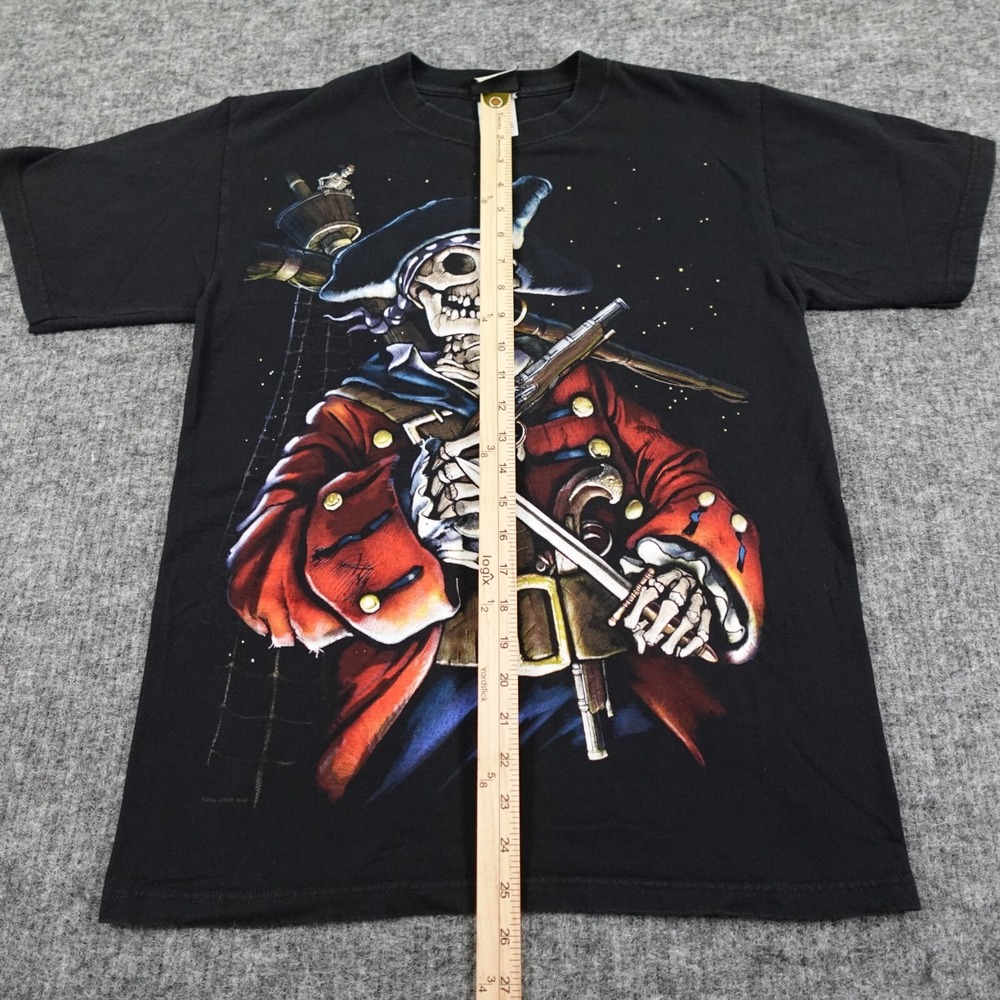 Vintage Liquid Blue T-Shirt Adult Medium Black Dead‎ Skeleton Pirate Y2K 2000's - Picture 7 of 10